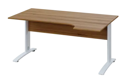 CRK 28 - 164 stůl kancelářský, rohový, pravý, kovová podnož bílá, deska 25 mm, široký 1600 mm, ořech